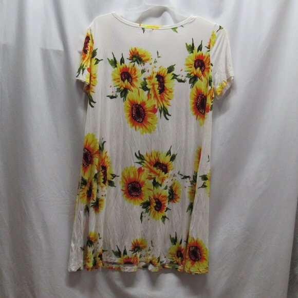 Popyoung Women Summer Casual Sunflower Print Flowy Swing Tunic Dress T -Shirt - Picture 2 of 5